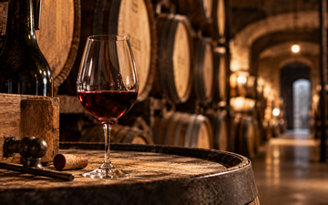 Adega Rústica com Taça de Vinho Tinto