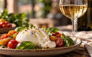 Burrata com Tomates e Vinho Branco
