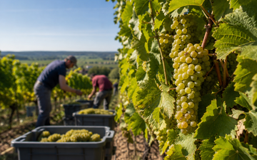 Colheita de uvas no vinhedo