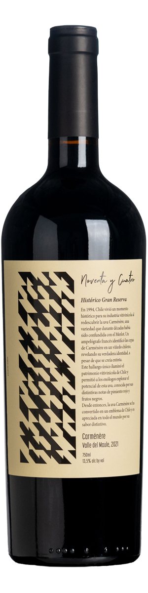 Rótulo Noventa y Cuatro Histórico Gran Reserva Carménère