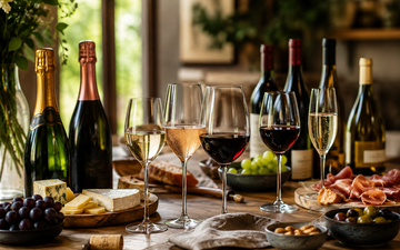 Tábua de queijos e vinhos finos
