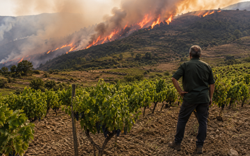 Vinhedo Sob a Fumaça do Incêndio