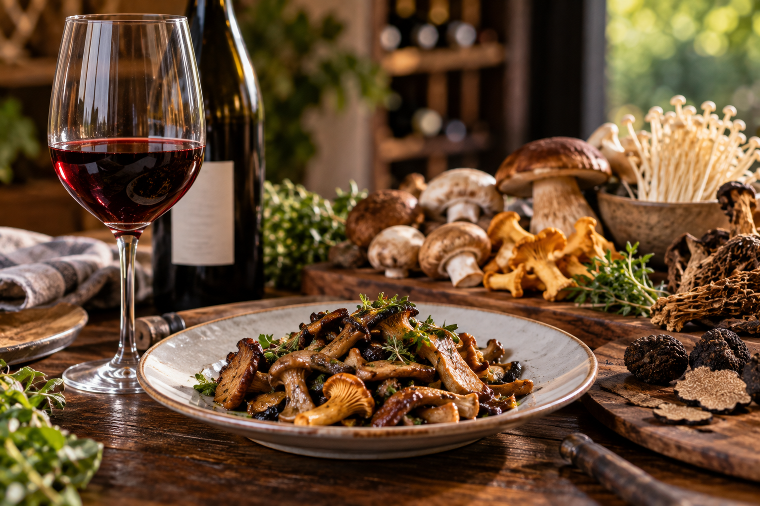 cogumelos e vinho