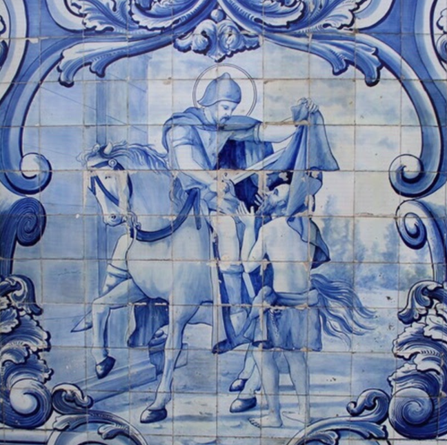 Azulejo português mostra o santo Padroeiro dos Produtores de vinho